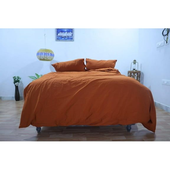 Gangwal Export Super Soft & Luxury Rust Orange Colour Duvet Cover Set 3 Piece -210 Thread Count, 1 Duvet Cover with Cconut Buttons Closure & 2 Pillow Cover, 100% Cotton Duvet Cover