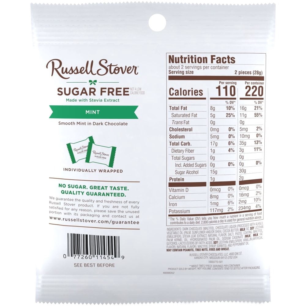 RUSSELL STOVER Sugar Free Dark Chocolate Mint Patties Candy, 2 oz bag - Pack of 2