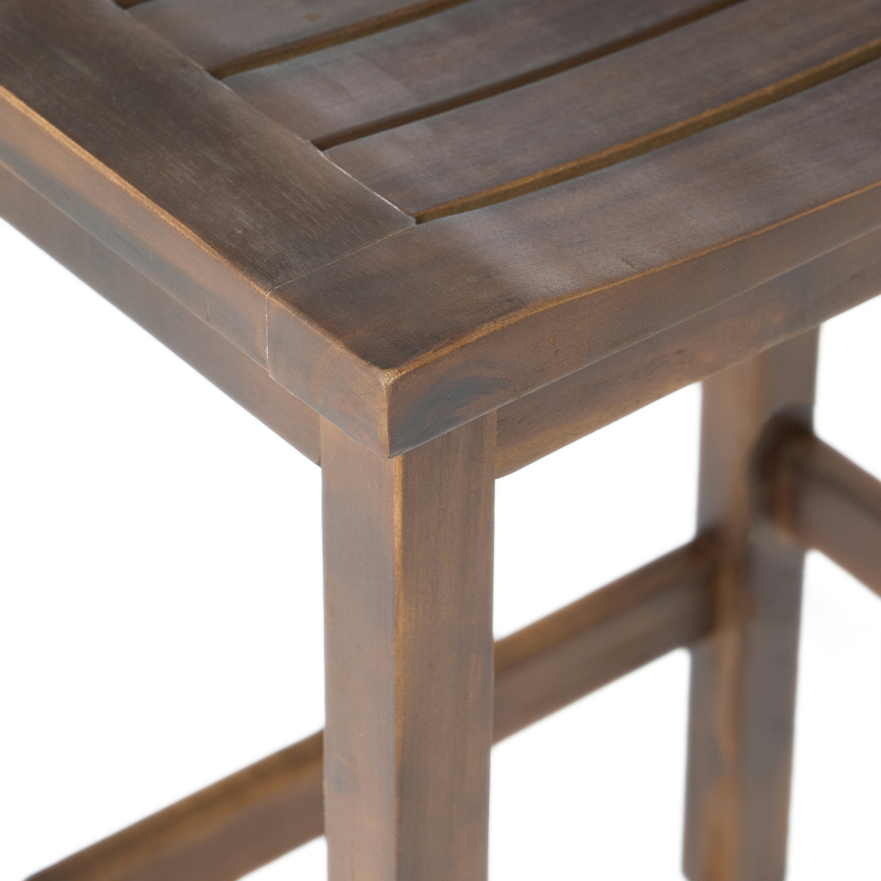 Counter Height Barstool Set of 2, Outdoor Acacia Wood Stool for Patio Bar Kitchen, Mahogany Brown Finish