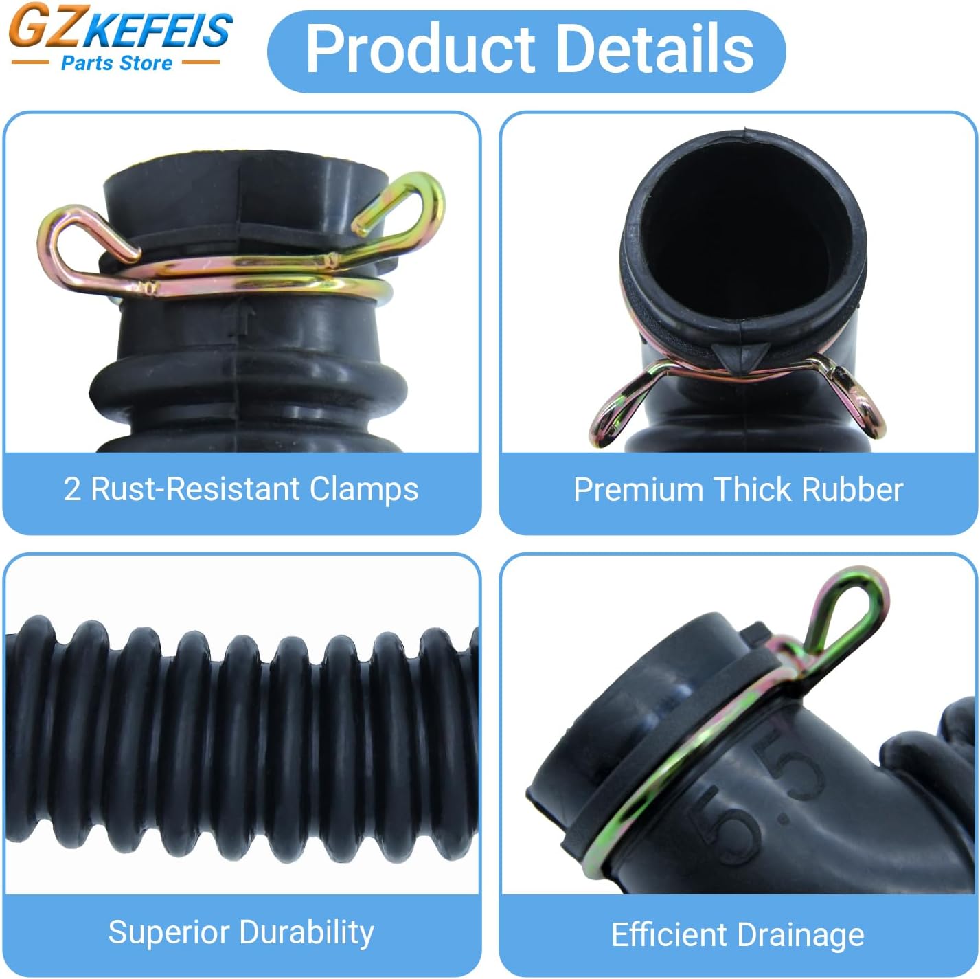 AEM75152901 Washer Drain Hose Replacement Compatible with LG, Kenmore Front Load Washers WT7800CV WT7800CW WT7900HBA WT7405CW - Durable Rubber, Easy Install, 2 Rust-Resistant Clamps