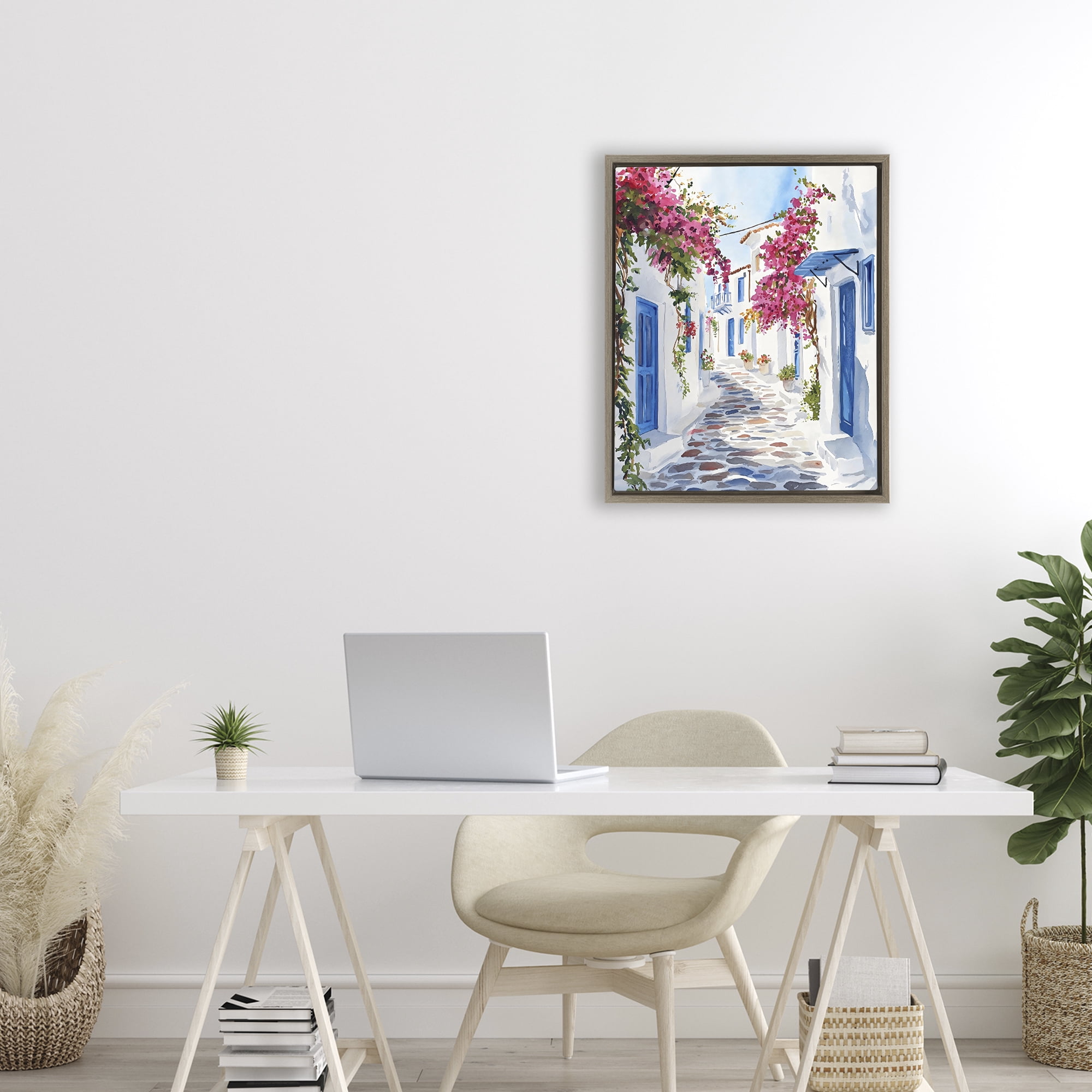 Stupell Industries Santorini Stone Street Pathway Brown Framed Floater Canvas Wall Art, design by LSR Design Studio