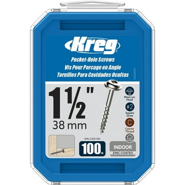 Kreg SML-C150-100 Zinc Pocket Screws, 1 1/2-Inch, #8 Coarse Thread, Maxi-Loc Head (100 Count)