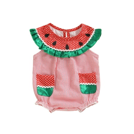 

ESASSALY Baby Girl and Boy Overalls Watermelon Print Sleeveless Jumpsuit