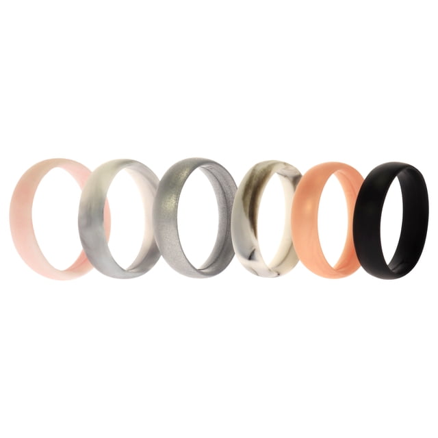 Juego de anillos lisos de boda de silicona de 6 mm ROQ RoseMarble para mujer Anillo 6 x 11 mm