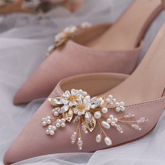 COMPUKAS 1 Pair White Rhinestone Detachable Shoe Buttons Wedding Accessories for Elegant Dress Shoes