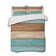 thumbnail image 2 of Quilts Twin Size, Farmhouse Aqua Brown Soft Comforter Bedding Set for Bed, Vintage Wooden Striped Lightweight Quilted Bedspread with Pillow Cover(2 Pieces) for All Season, 68x86 Inch, 2 of 6