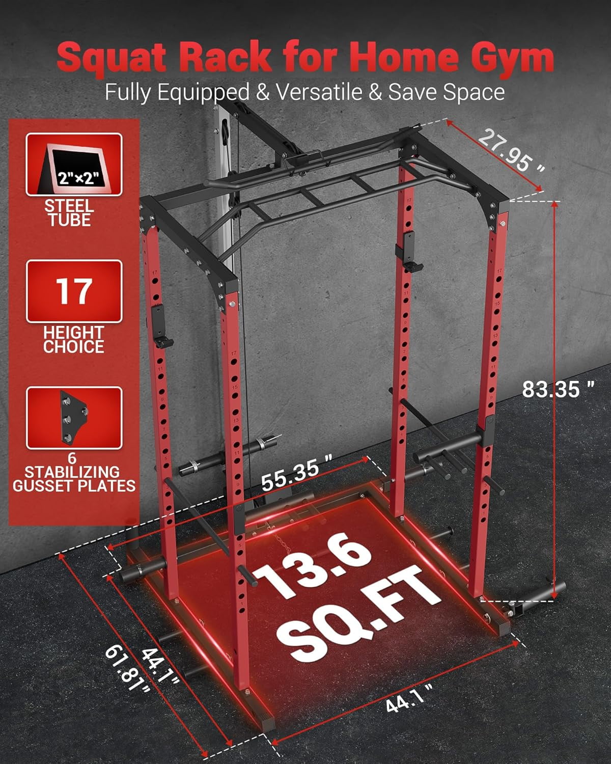 Hetoy Power Cage, Multi-Purpose Power Rack for Home Gym with Cable Crossover System, 150 lb. Weight Capacity Fitness Squat Rack for Strength Workouts with More Training Accessories