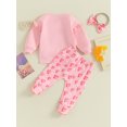 thumbnail image 5 of Elippeo Valentines Day Toddler Baby Girls Outfit Long Sleeve Letters Print Sweatshirt Heart Print Pants Headband Clothes, 5 of 10