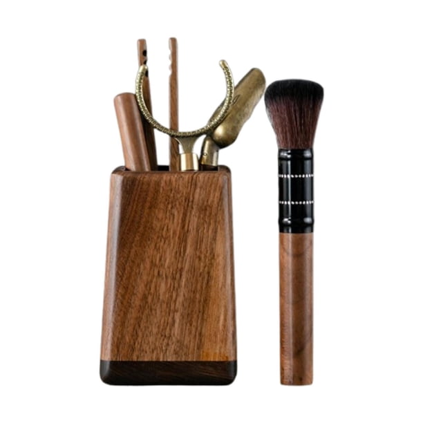Juego de té de Kung Fu chino, soporte de escritorio para juego de té, juego de utensilios de té de Kung Fu de madera marrón y negro