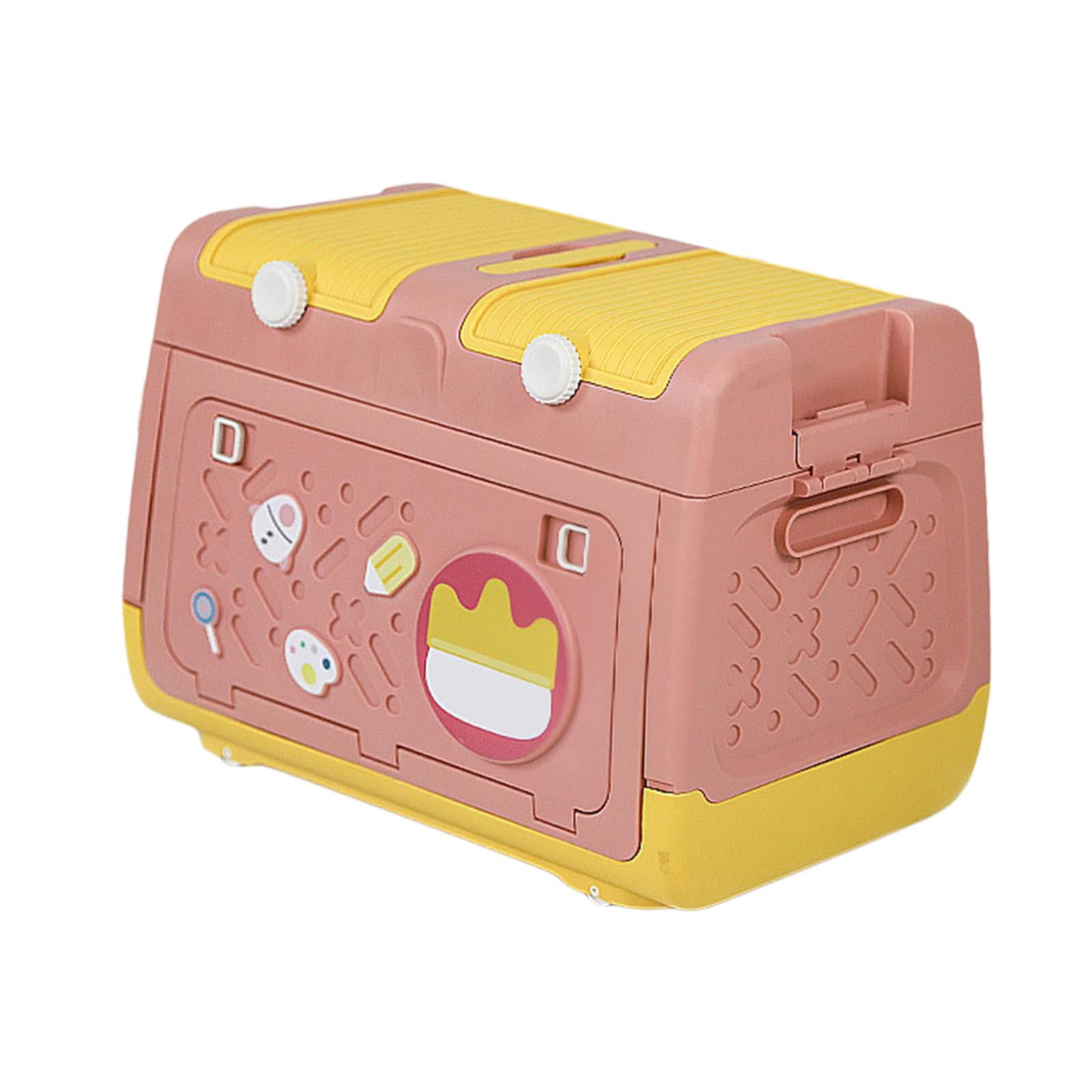 Fiocias Stackable Toy Storage Box with Wheels Organizer Bin Storage Case and Handles for Pink