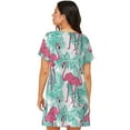 thumbnail image 3 of Horeoi Flamingo Print Women's Short-sleeved Nightdress Breathable Cotton-like Material Loose A-line Knee-length, 3 of 6