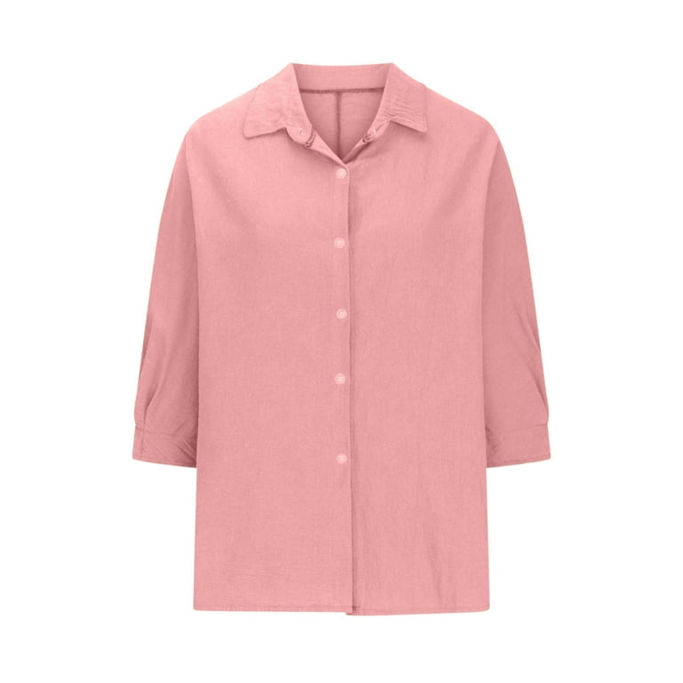 Loose Linen Tops for Women 3/4 Length Sleeve Summer Lightweight