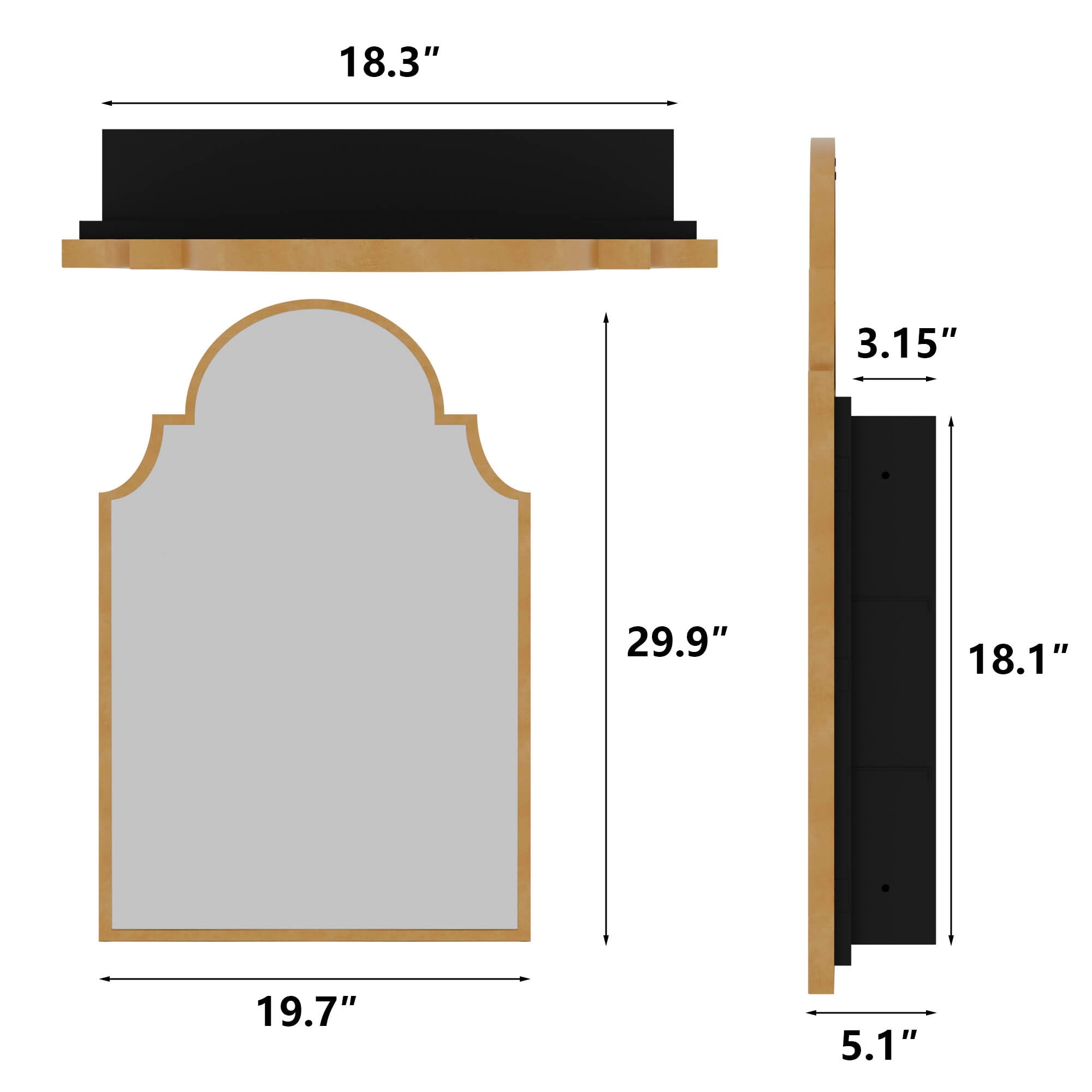 MAYEERTY 30x20x5 Inch Gold Metal Arched Medicine Cabinet for Bathroom