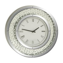 DecMode 20" Silver Glass Beveled Mirrored Wall Clock with Floating Crystals