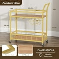 thumbnail image 7 of Vineego Bar Cart Home Industrial Mobile Bar Cart Serving Wine Cart on Wheels with Wine Rack and Glass Holder 2 Wood Storage Shelves for Living Room, Kitchen, Party (Gold), 7 of 7