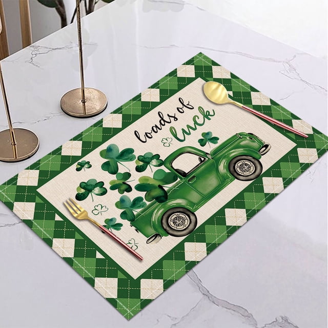 Cheapark St Patricks Day Holiday Decoration Placemat Insulation Linen Western Food Mat for Home Kitchen