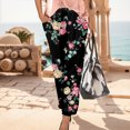 thumbnail image 5 of Wide Leg Pants Woman Loose Classic Style Floral Cropped Trousers with Pockets Grey Casual Yoga Pant S, 5 of 6