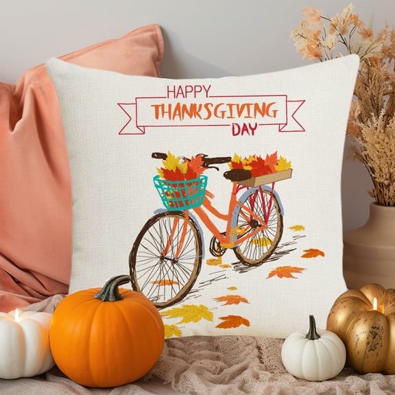 100Fens Fall Pillow Covers Burnt Orange Pumpkin Themed Thanksgiving Print Decorative Throw Pillows Outdoor PillowCase Linen Cushion Decor for Sofa Bed