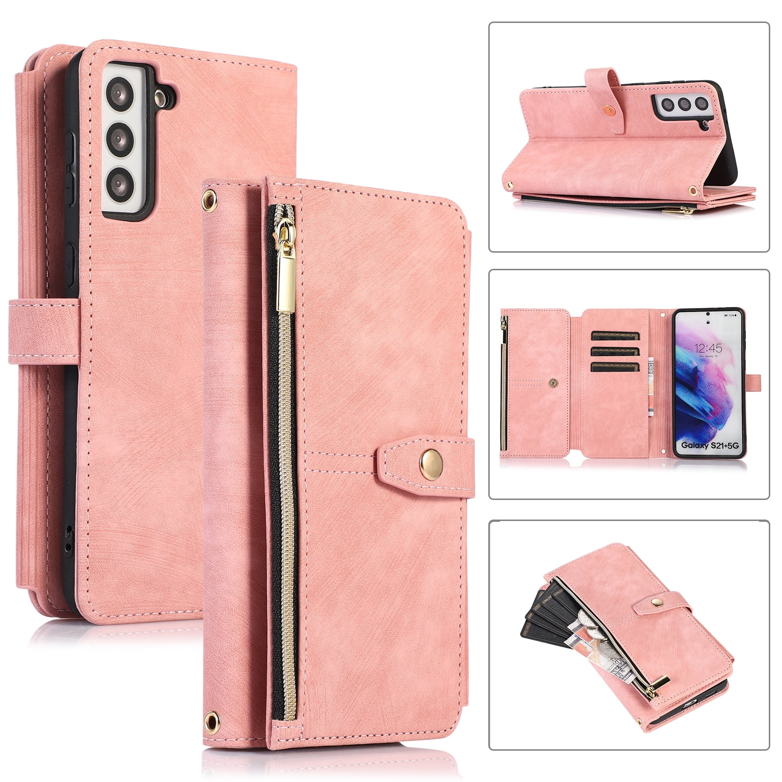 ELEHOLD Crossbody Wallet Case for Samsung Galaxy S23, Magnetic Clasp with  Card Slots, Zipper Pocket,Kickstand,PU Leather Detachable Shoulder Strap