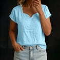 thumbnail image 6 of cocolona Linen Tops for Women Summer Solid Color V Neck Short Sleeve Shirts Dressy Casual Blouses, 6 of 6