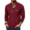 thumbnail image 3 of Men's Long Sleeve Round Neck Color Block T-Shirt for Spring Fall Winter Casual Wear,Wine,2XL, 3 of 6