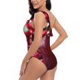thumbnail image 4 of Salouo Berry Infused Refreshment Pattern One Shoulder Ruffled One Piece Swimsuit for Women V Neck Swimwear Tummy Control Bathing Suit-Large, 4 of 6
