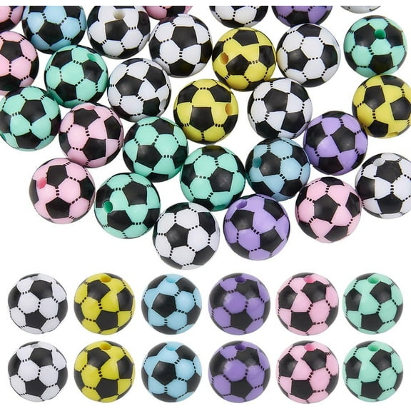 1 Box 40Pcs Mixed Colors Soccer Focal Beads Sports Pen Beads Loose Beadable Pens Opaque Acrylic Bubblegum Ballpoint Football Spacers for Keychain Making Supplies Craft Jewelry Bracelet colorful DIY