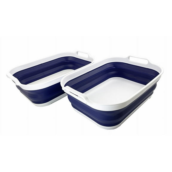 SAMMART Set of 2 Collapsible Washing Tub with Handle 13L (3.4 Gallon) - Portable Outdoor Picnic Basin – Foldable Space Saving Storage Container for Dishing, Camping & Home