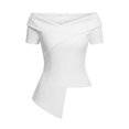 thumbnail image 5 of Hulanddfd Women's Tops Fashion Off-Shoulder Crossover V-Neck Asymmetric Top White Size L, 5 of 5