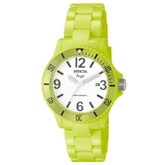 Invicta Women's 1211 Angel Candy White Dial Lime Green Plastic Bracelet Swiss Watch