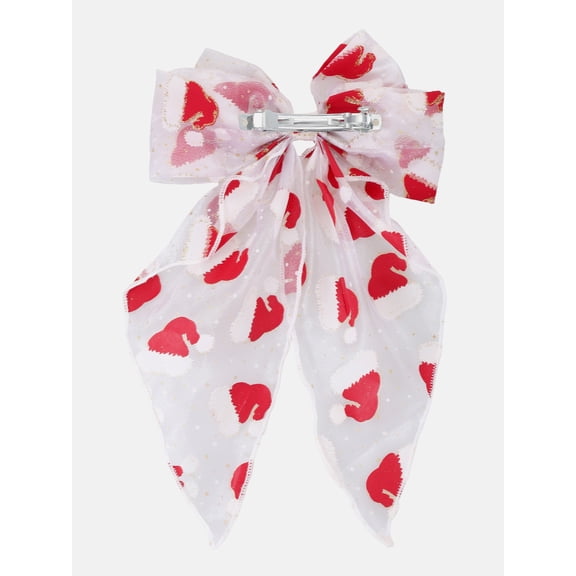 Holiday Time Holiday Women's Santa Hat Print Hair Bow, Red/White, 1 Piece, Barrette Hair Clip