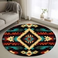 thumbnail image 2 of Boho Orange Teal Round Area Rug 4 FT, Non Slip Indoor Outdoor Rug, Vintage Geometric Southwestern Ethnic Washable Soft Circular Carpet Non-Shedding Floor Mat for Coffee Table Nursery Foyer Balcony, 2 of 9