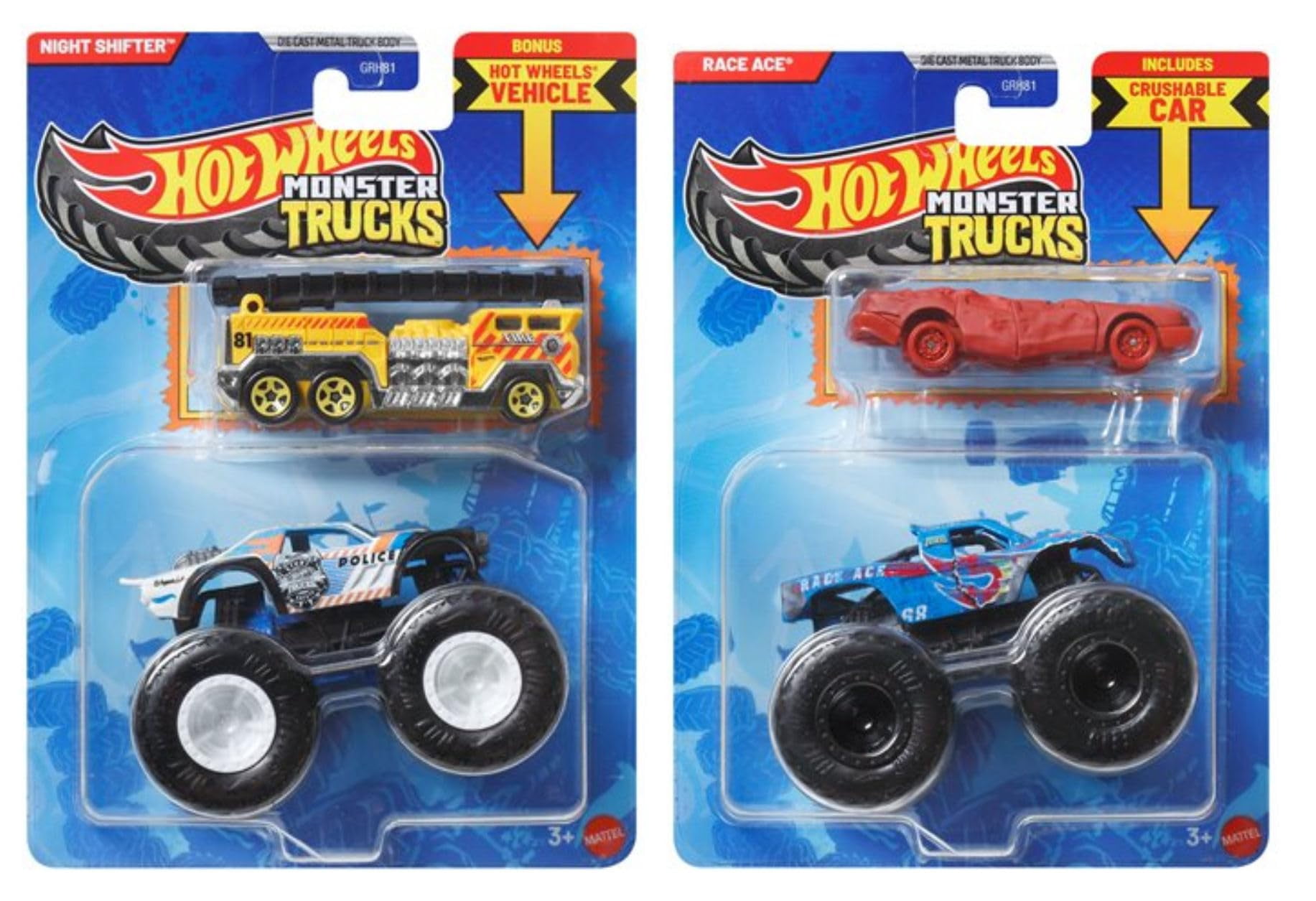 Hot Wheels Monster Trucks Bundle of 8 with Bonus Cars, Assorted Styles, Ages 3+ GRH81-999S