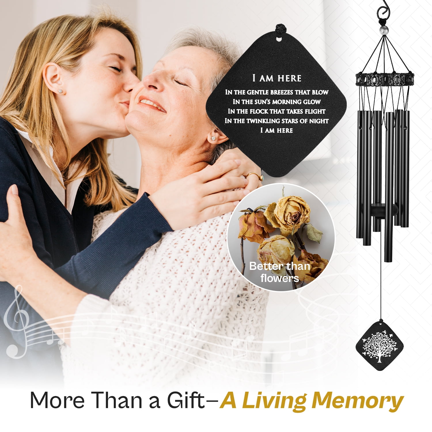 Solsken Home Memorial Wind Chimes - Relaxing, Sweet Tones - Black - 29"