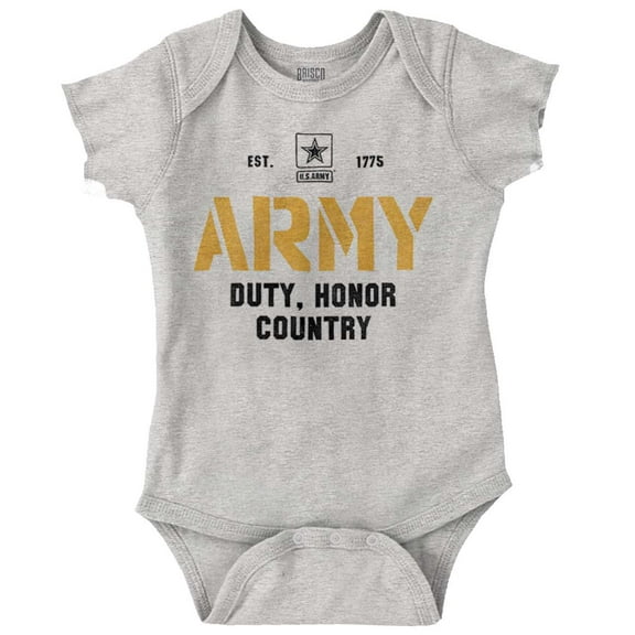 US Army Est 1775 Duty Honor Country Romper Boys or Girls Infant Baby Brisco Brands 12M