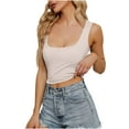 thumbnail image 4 of Summer Saving Usmisi Tank Tops Solid Square Neck Sleeveless T Shirts for Women Slim Fit Knitted Ribbed Workout Cropped Tank Tops Khaki L Up to 65% off, 4 of 5