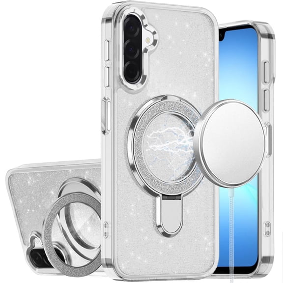 For Samsung A17 5G Transparent Glitter Rotaional Magnetic Ring Stand HQ Hybrid - Clear