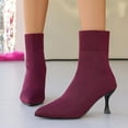 thumbnail image 2 of Mepaouo Women's Pointed Toe Ankle Boots Stiletto Kitten Heel Knit Suede Winter Sock Booties(Red,9.5), 2 of 9