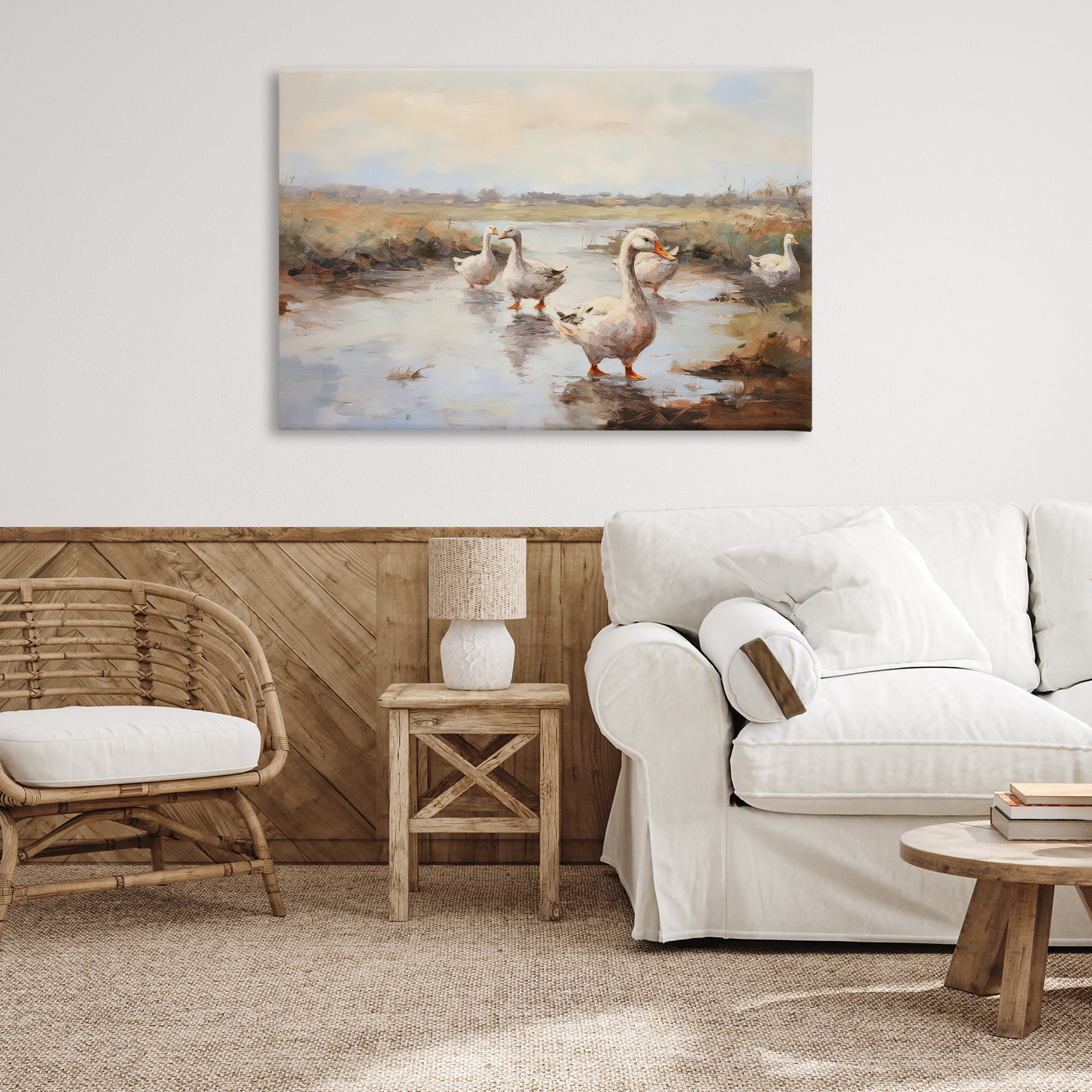 Stupell Industries Swan Family Traditional Pond Landscape & Nature Painting Wrapped Canvas Art Print Wall Art, 45 x 30