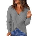 thumbnail image 1 of Timegard Womens Sweaters Wrap Knit Deep V Neck Long Sleeve Pullover Top Fall Fashion Solid Color Blouse, 1 of 6