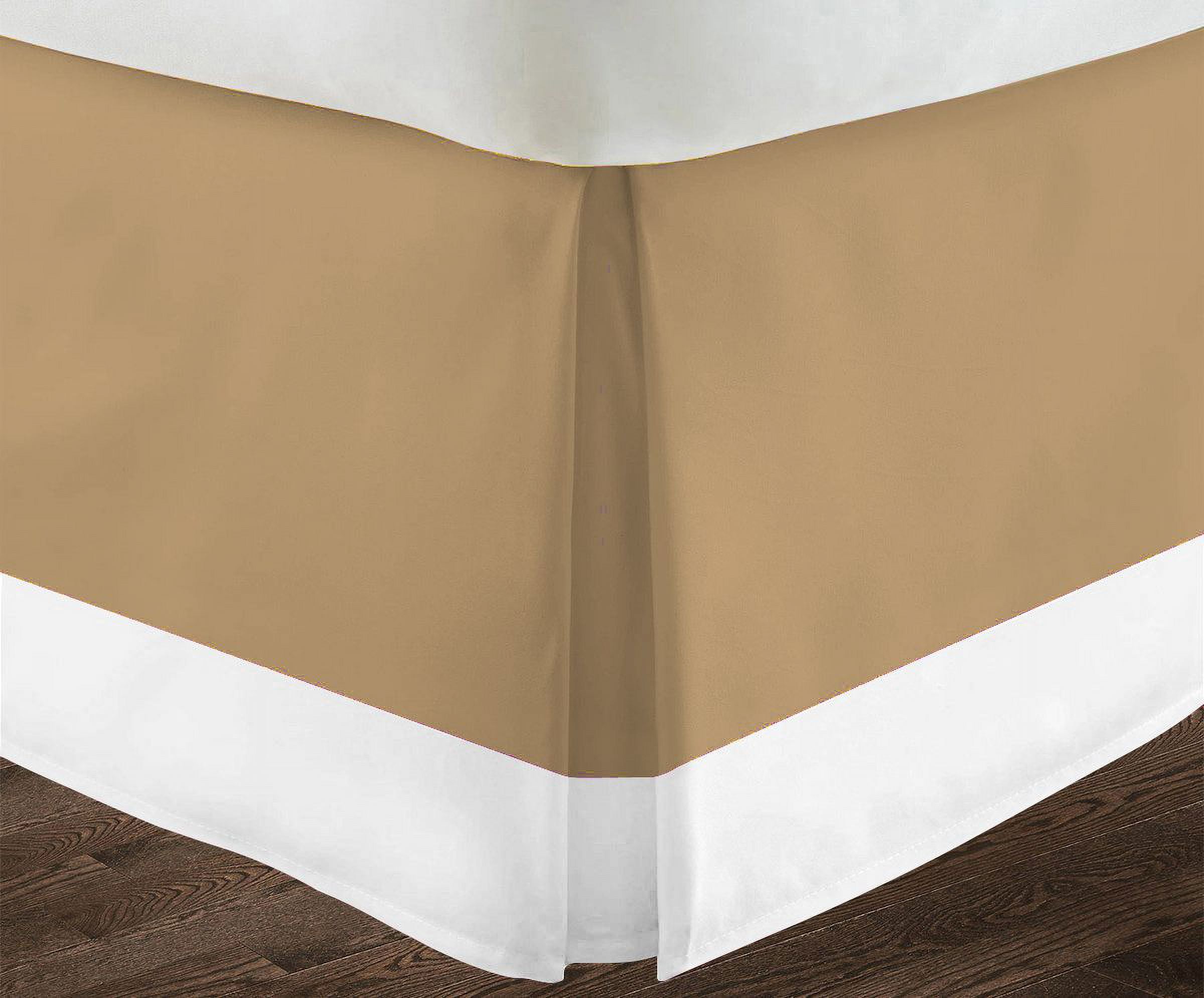 Luxury 1 Piece Split Corner Two Tone Tailored Bed Skirt, King Size 10 Inch Deep Pocket, 100% Egyptian Cotton, 800 Thread Count, Solid White/Taupe Color.