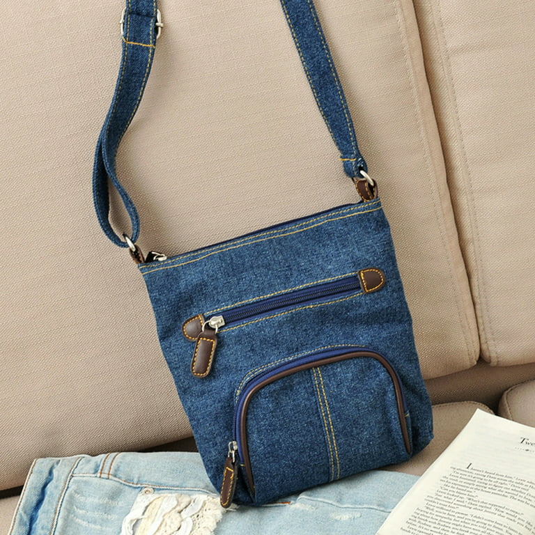 Mildsown Women Fashion Denim Crossbody Bag Multi Pockets Messenger Bag with Adjustable Straps Shoulder Bag Vintage Bag, Women's, Size: 22cm*21cm*4.1cm