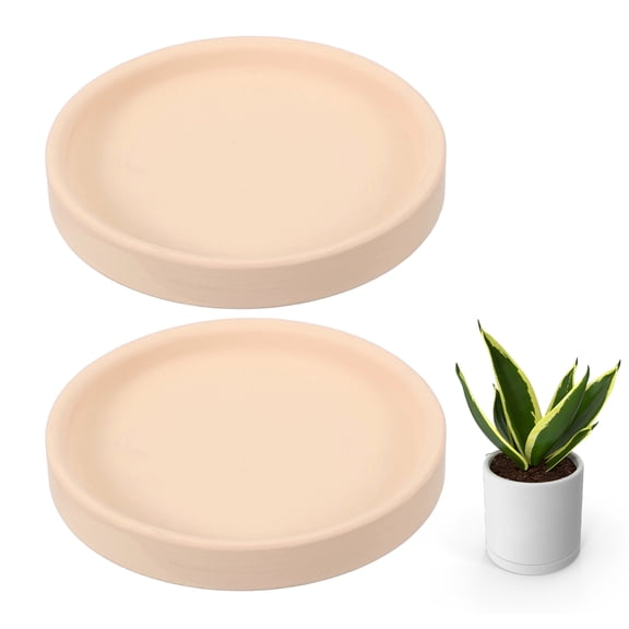 Uxcell 2 Pcs Round Plant Saucers, 4 Inch Ceramics Plant Drip Trays for Pots, Heavy Duty Flower Pot Saucers for Indoors and Outdoors, Beige
