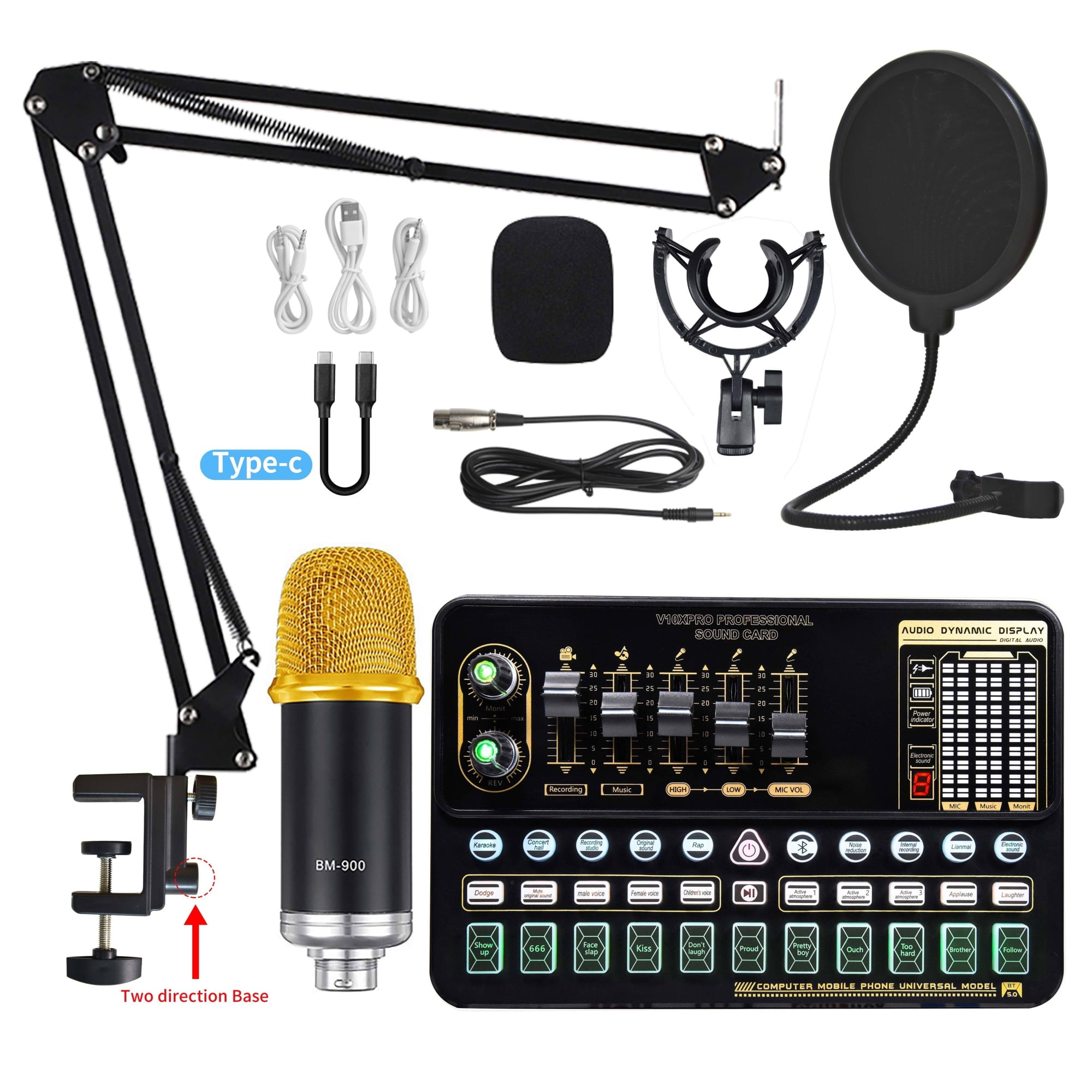 Condenser Microphone Bundle Sound Card Kit With Adjustable Mic Suspension Scissor Arm Professional Studio Wireless Karaoke MIC