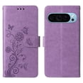 thumbnail image 2 of For Google Pixel 9 Pro 6.3 inch Embossed Butterfly Flowers With Card Slots And A Cash Compartment Shockproof Kickstand Flip Leather Phone Case For Women,Purple,For Google Pixel 9 Pro, 2 of 7