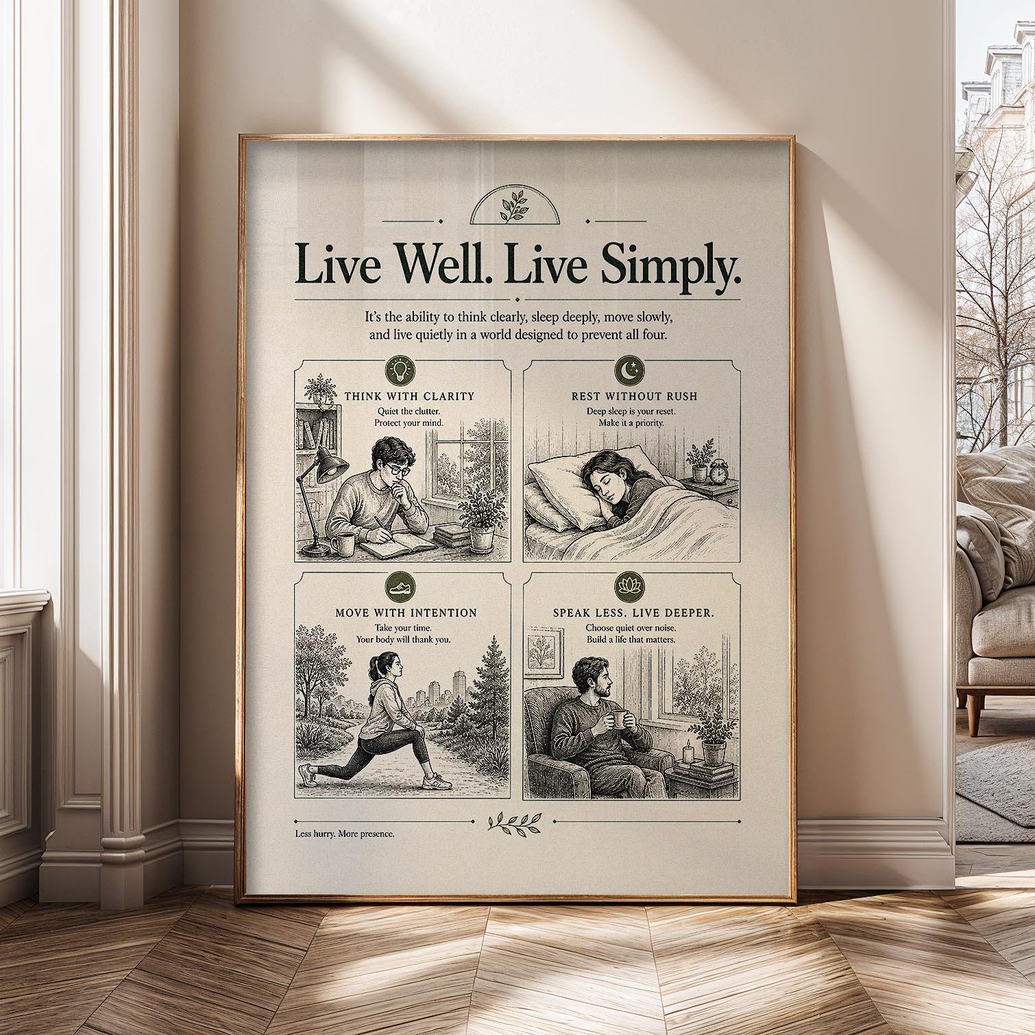 Live Well Simply Mindful Living Quote Wellness Calm Self Care Sh388D Decorative Wall Art Poster , Poster Print Only