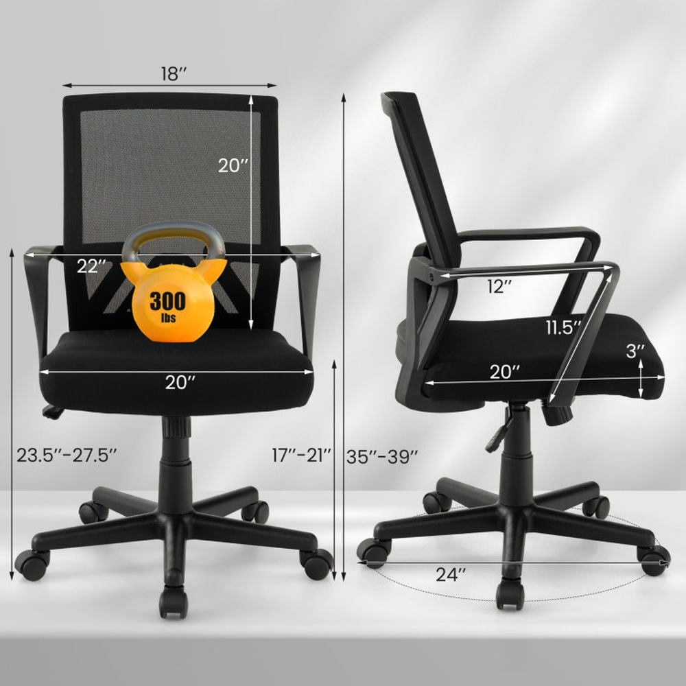 Demi Bonn Ergonomic Desk Chair with Lumbar Support and Rocking Function, Rolling Work Computer Office Chair, Black