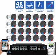 GW Security 32 Channel NVR UltraHD 4K Full-Time Color Night Vision PoE Security Camera System with (24) 8MP Two-Way Audio PoE Outdoor Cameras, AI Human & Cars Detection with Alarm Lights