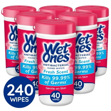 Wet Ones Antibacterial Hand Wipes, Fresh Scent, 40 Ct Canister 6 Pack, 240 Total Wipes