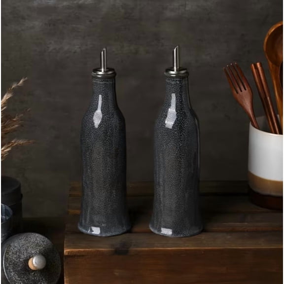 Japanese Ceramic Oil Pot with Lid Kiln-Fired Dispenser for Olive Oil Vinegar